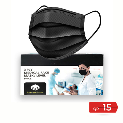 shop now Face Mask 3Ply Non Woven -Black(Medical) 50'S-Lrd Offer  Available at Online  Pharmacy Qatar Doha 