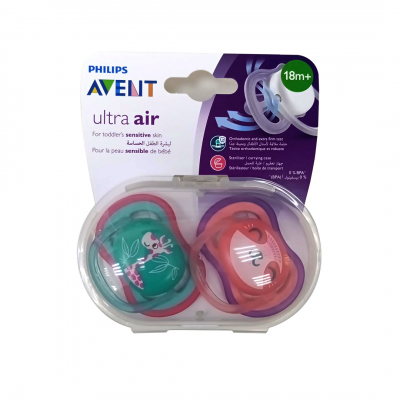 shop now PHILIPS AVENT SOOTHER SIL ULTRA AIR FREE FLOW DECO 18M -2'S  Available at Online  Pharmacy Qatar Doha 