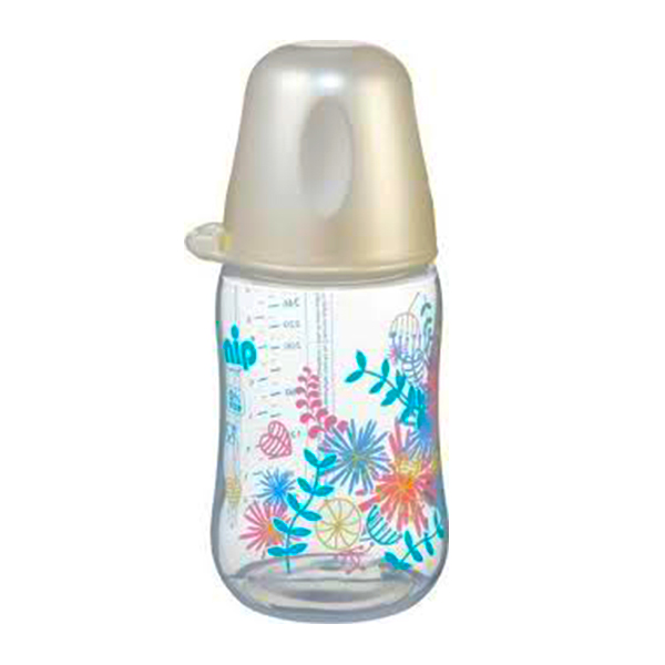 buy online 	Feeding Bottle Plastic W/Silic Teat - Babico White Flowr 260 Ml  Qatar Doha