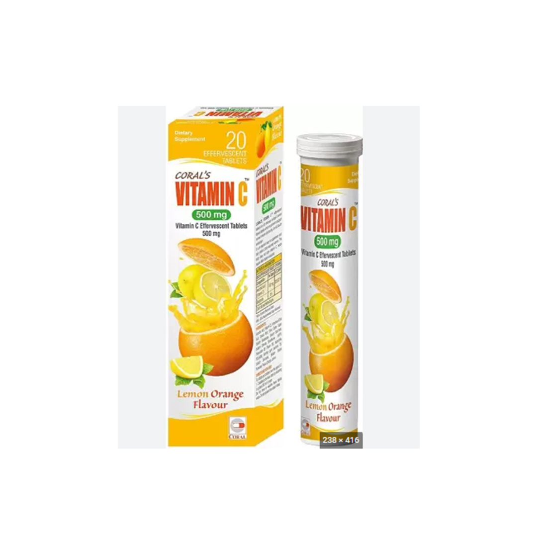 CORAL VIT C 500MG EFFWRVESENT TAB 20'S product available at family pharmacy online buy now at qatar doha