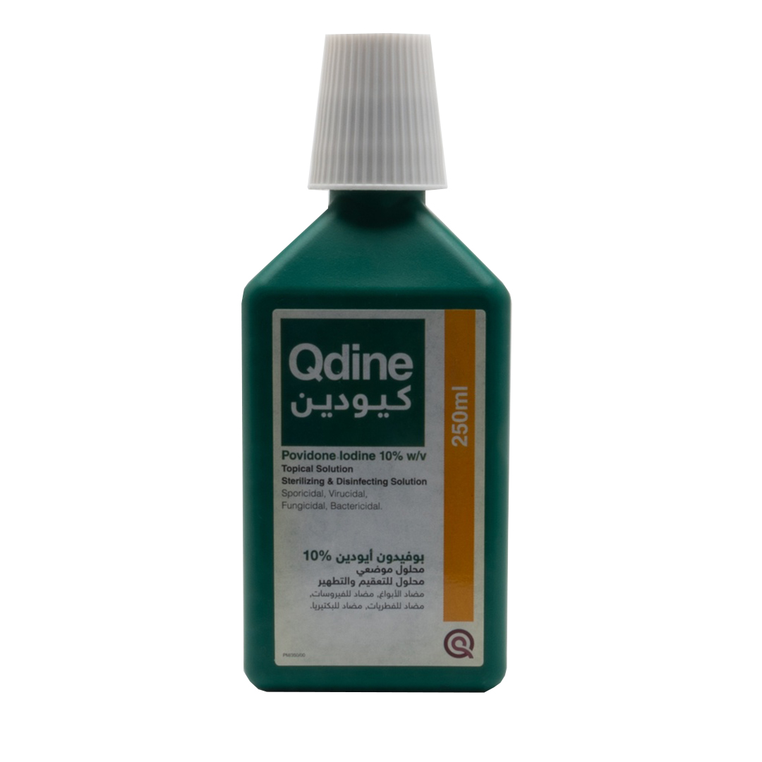 Qdine 10% Antiseptic Solution 250ml product available at family pharmacy online buy now at qatar doha