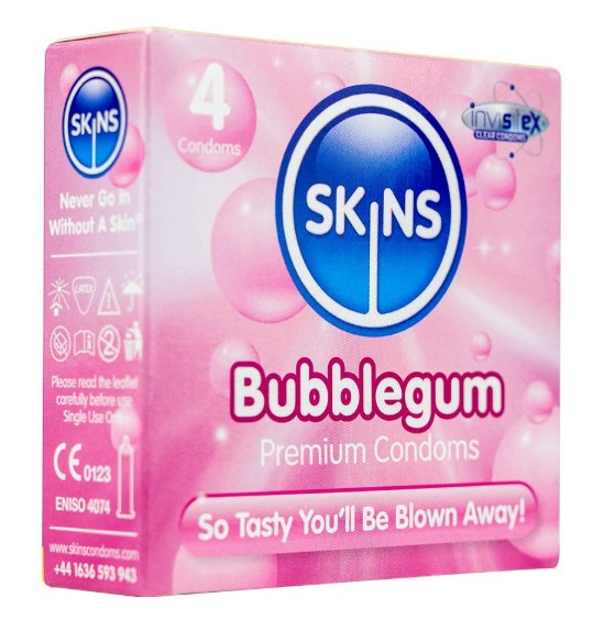 Skins bubble gum flad lubricated Condoms 4.s product available at family pharmacy online buy now at qatar doha