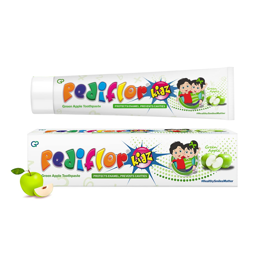 Sample : Pediflor Kids Toothpaste (Green Apple) Available at Online Family Pharmacy Qatar Doha