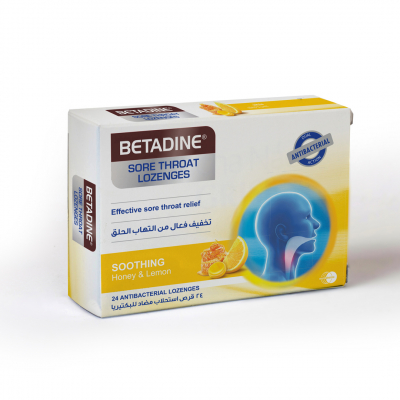shop now Betadine Sore Throat (Honey &Lemon) Lozenges 24'S  Available at Online  Pharmacy Qatar Doha 