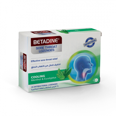 shop now Betadine Sore Throat (Menthol&Eucalyptus)) Lozenges24'S  Available at Online  Pharmacy Qatar Doha 
