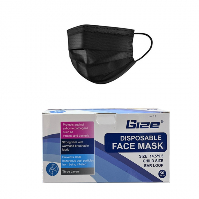 shop now Face Mask Kids-3Ply Earloop (Black)-50'S-Mx-Lrd  Available at Online  Pharmacy Qatar Doha 